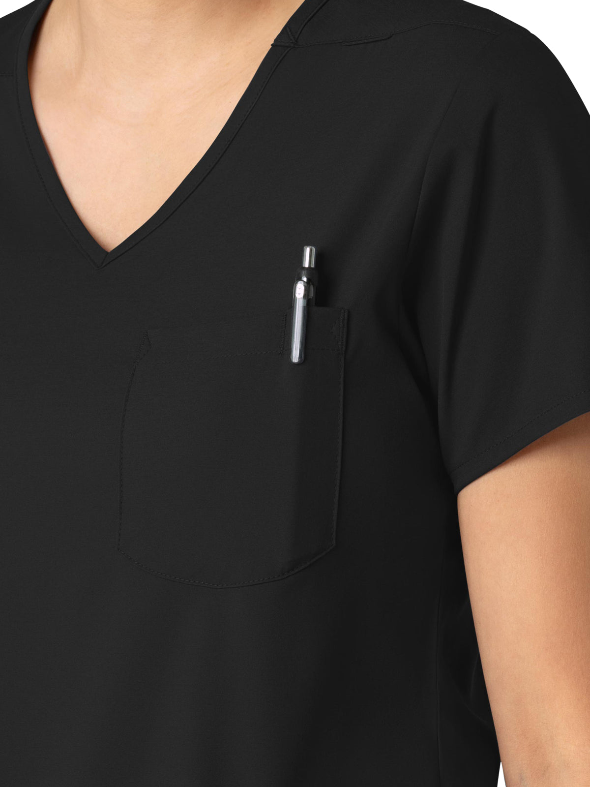 Women's Two-Pocket Tuck-In V-Neck Top - 6151 - Black