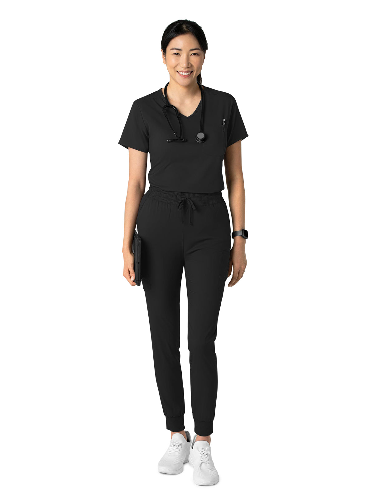 Women's Two-Pocket Tuck-In V-Neck Top - 6151 - Black