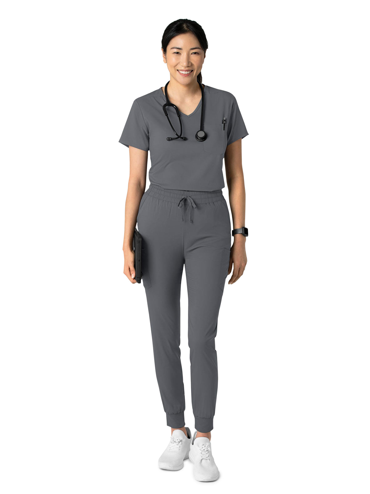 Women's Two-Pocket Tuck-In V-Neck Top - 6151 - Pewter