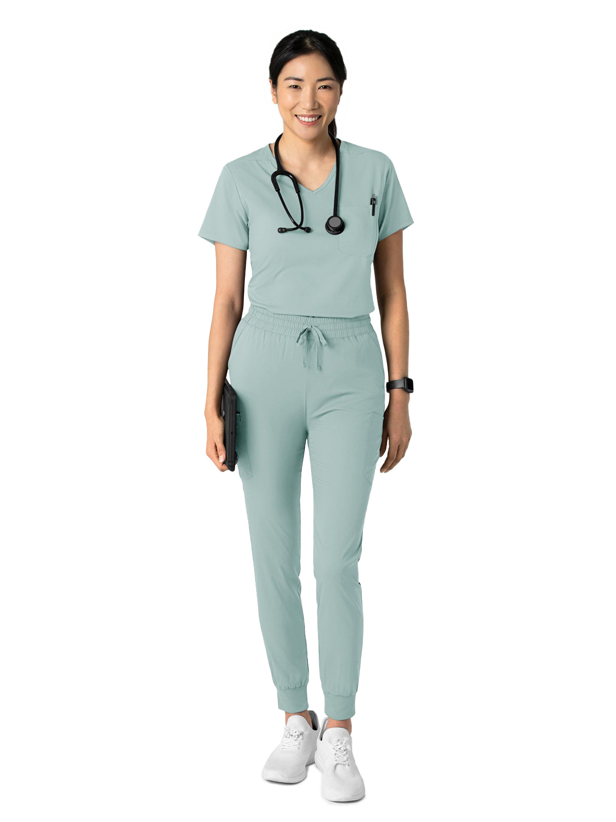 Women's Two-Pocket Tuck-In V-Neck Top - 6151 - Sky Blue