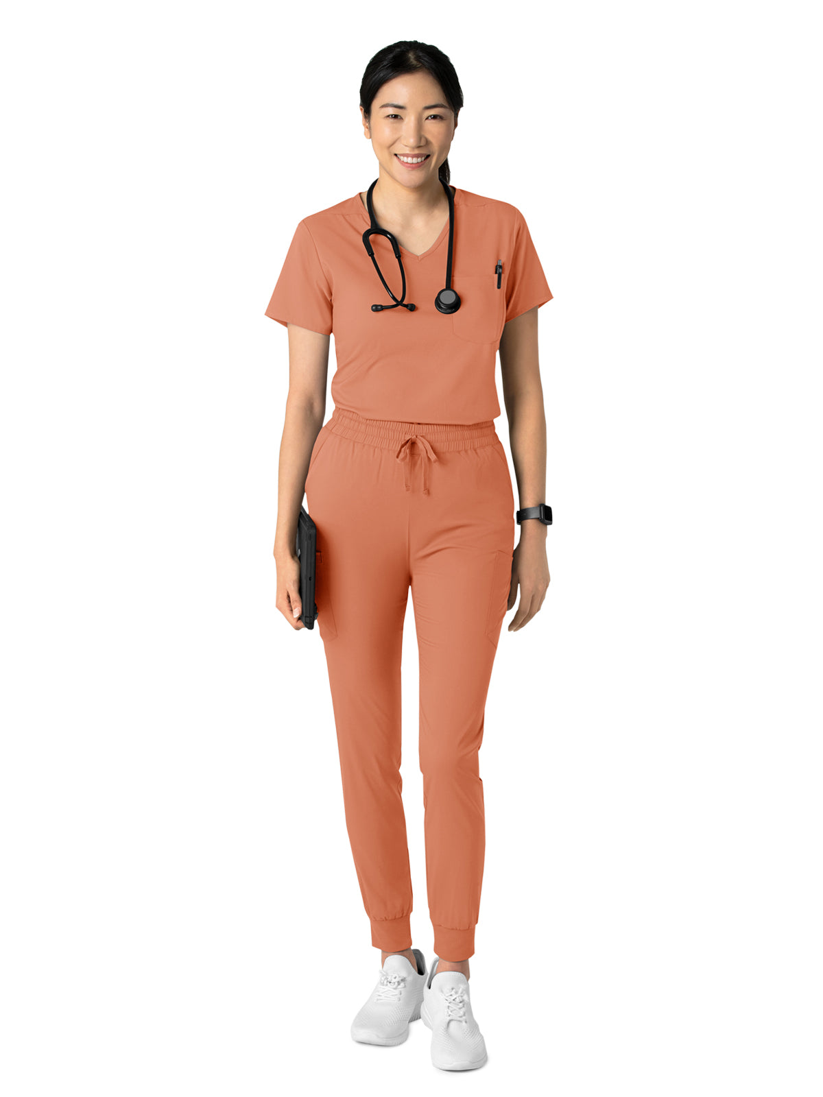 Women's Two-Pocket Tuck-In V-Neck Top - 6151 - Terra Cotta