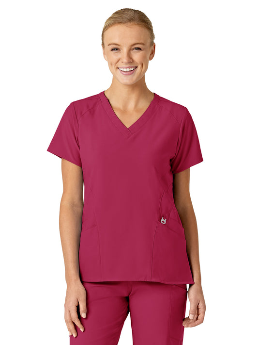 Women's Five-Pocket V-Neck Top - 6155 - Viva Magenta
