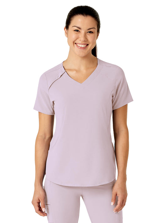 Women's Four-Pocket Hidden Zip V-Neck Top - 6234 - Pastel Lilac