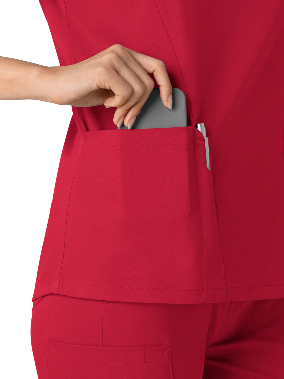 Women's 2-Pocket V-Neck Top - 6251 - Red