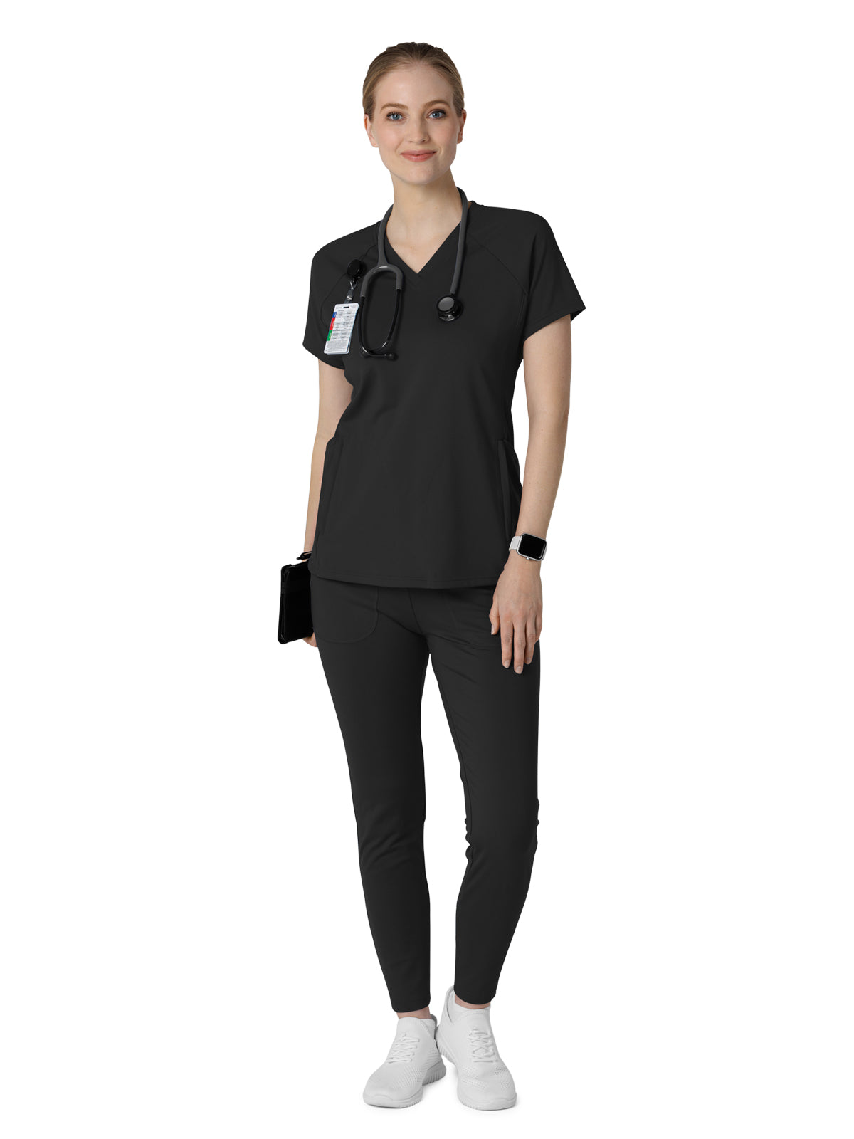 Women's Four-Pocket Flex-n-Reach V-Neck Raglan Top - 6259 - Black