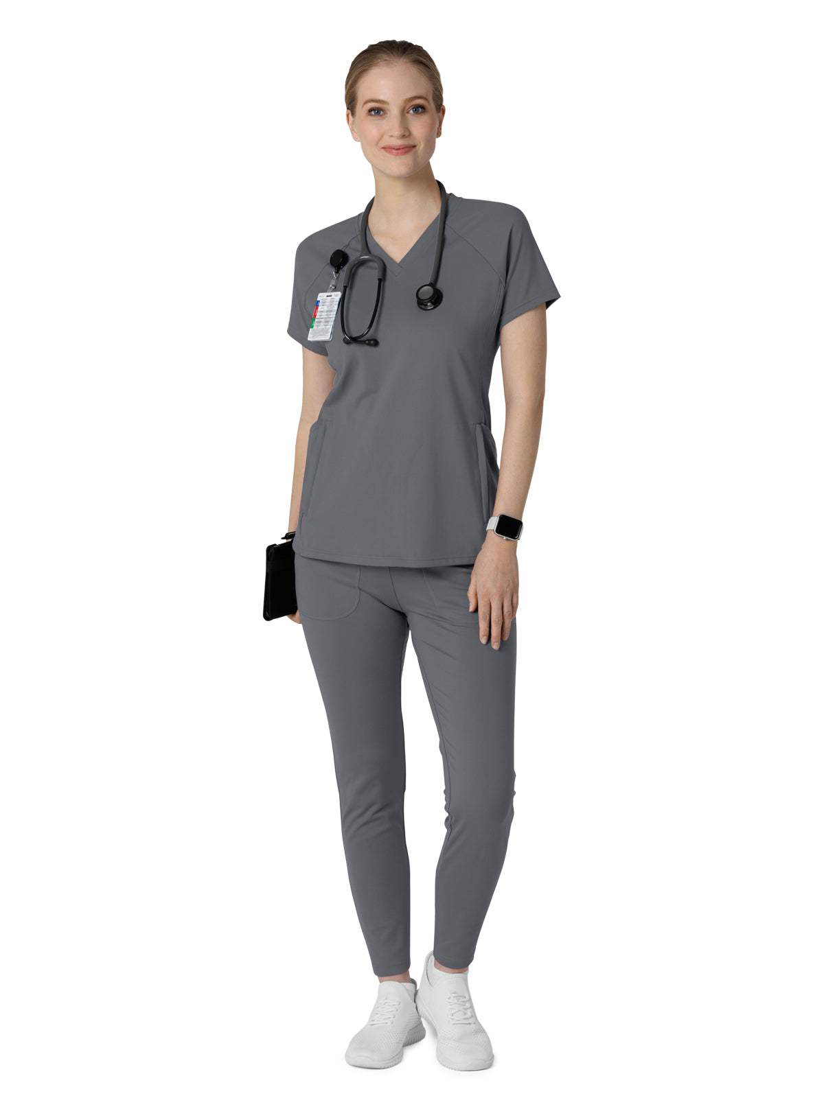 Women's Four-Pocket Flex-n-Reach V-Neck Raglan Top - 6259 - Pewter
