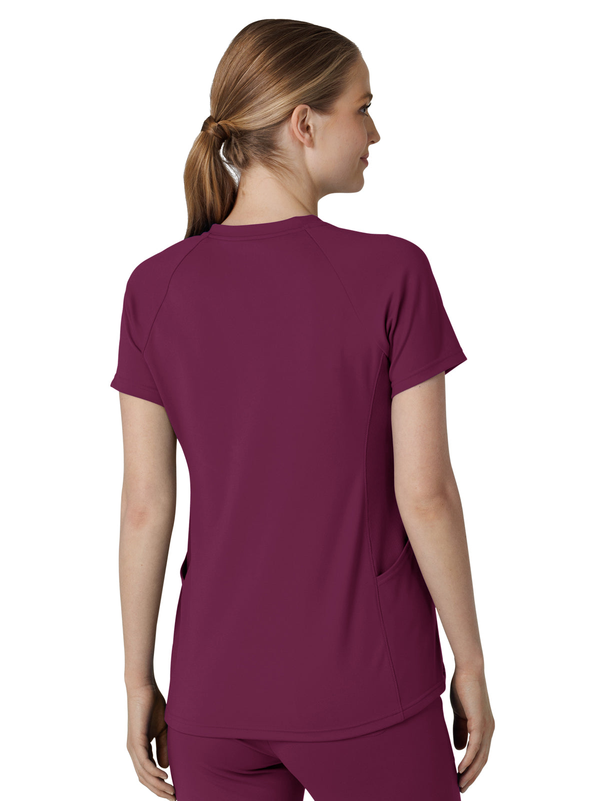 Women's Four-Pocket Flex-n-Reach V-Neck Raglan Top - 6259 - Wine