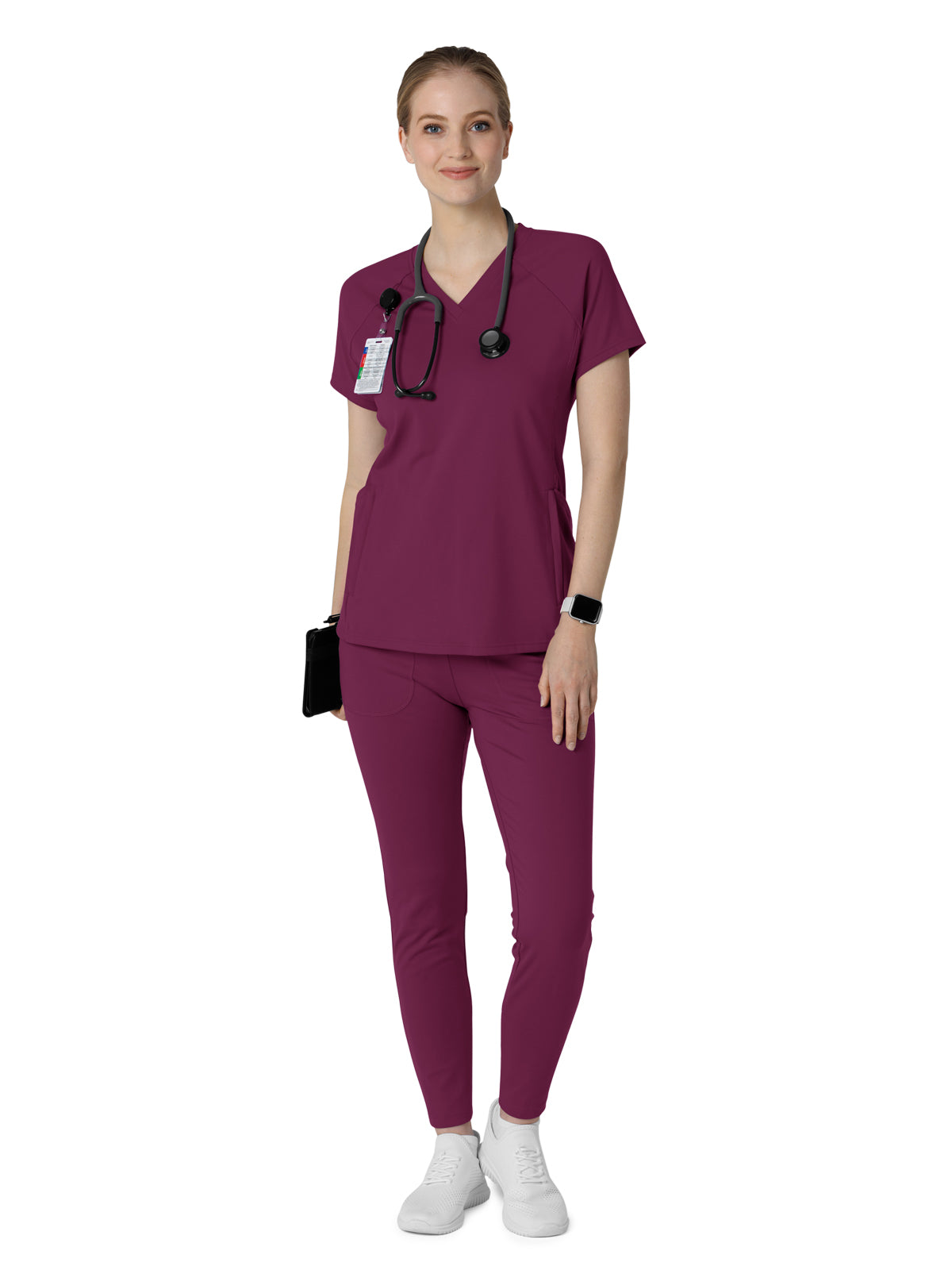 Women's Four-Pocket Flex-n-Reach V-Neck Raglan Top - 6259 - Wine