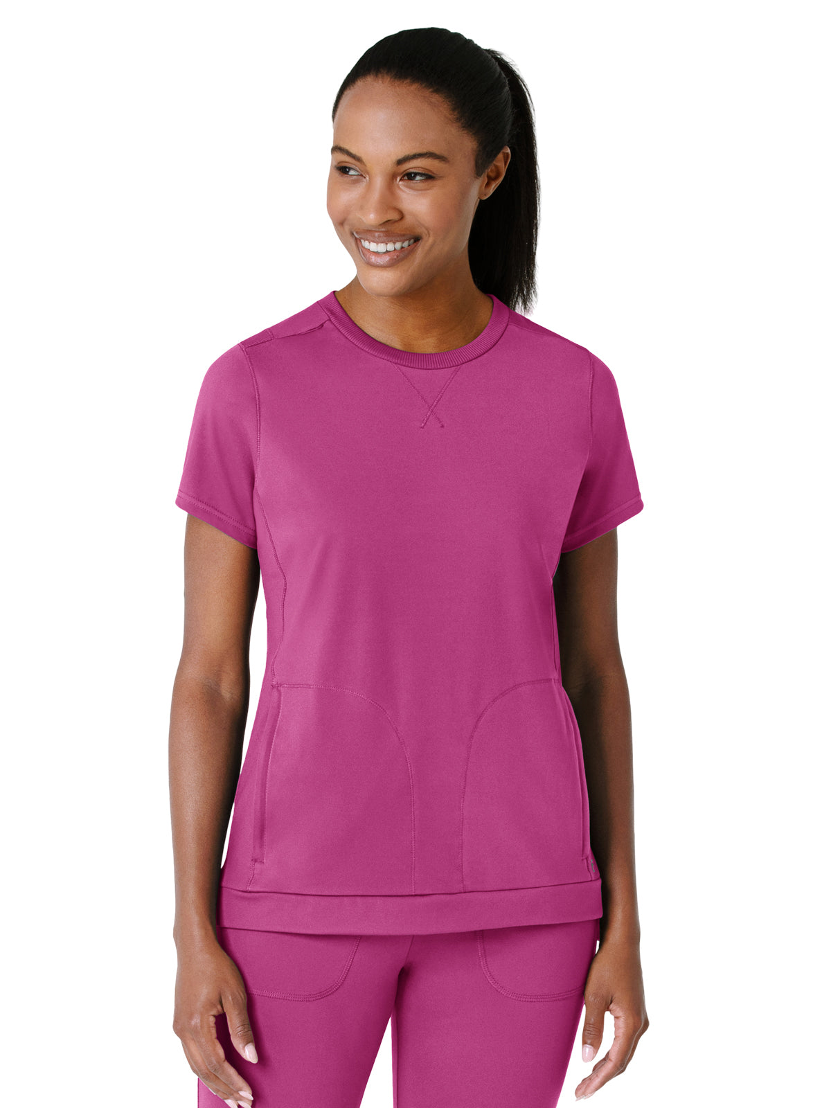 Women's Two-Pocket Flex-n-Reach Crew Neck Top - 6359 - Raspberry