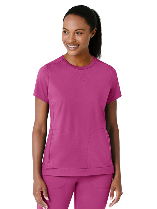 Women's Two-Pocket Flex-n-Reach Crew Neck Top - 6359 - Raspberry