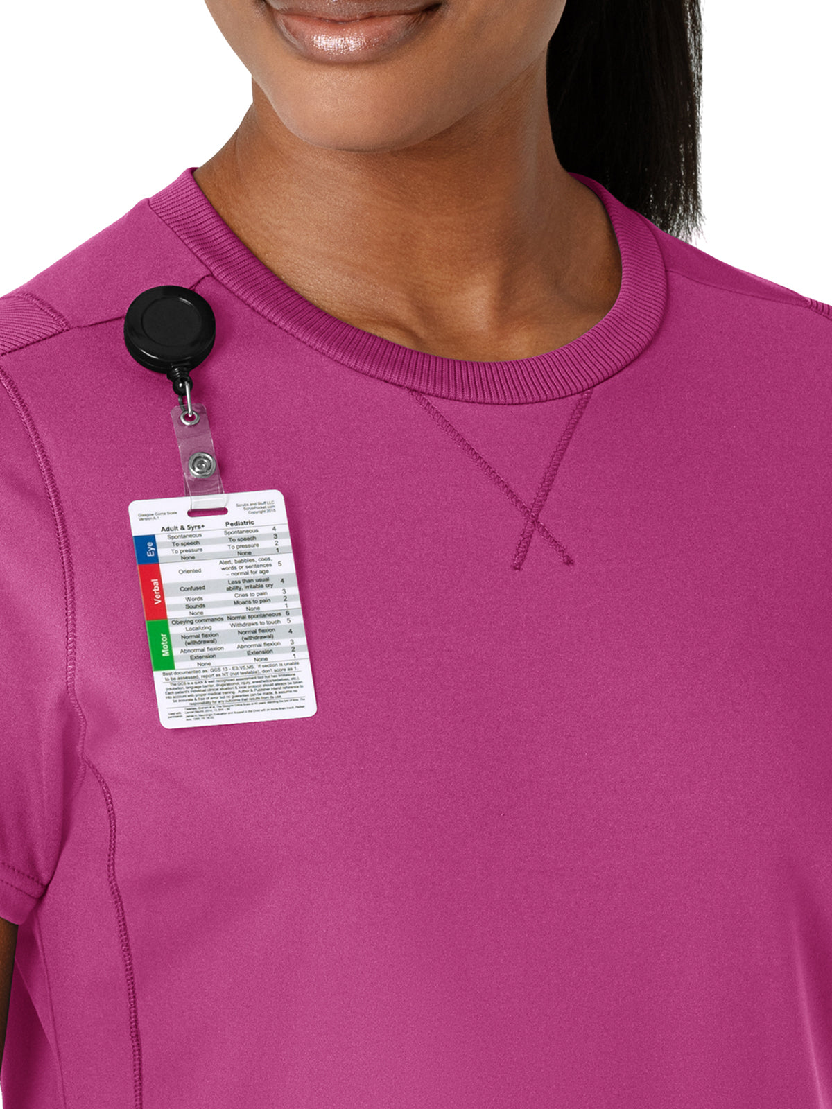 Women's Two-Pocket Flex-n-Reach Crew Neck Top - 6359 - Raspberry