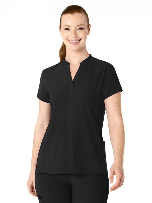 Women's Four-Pocket Mandarin Collar Top - 6734 - Black