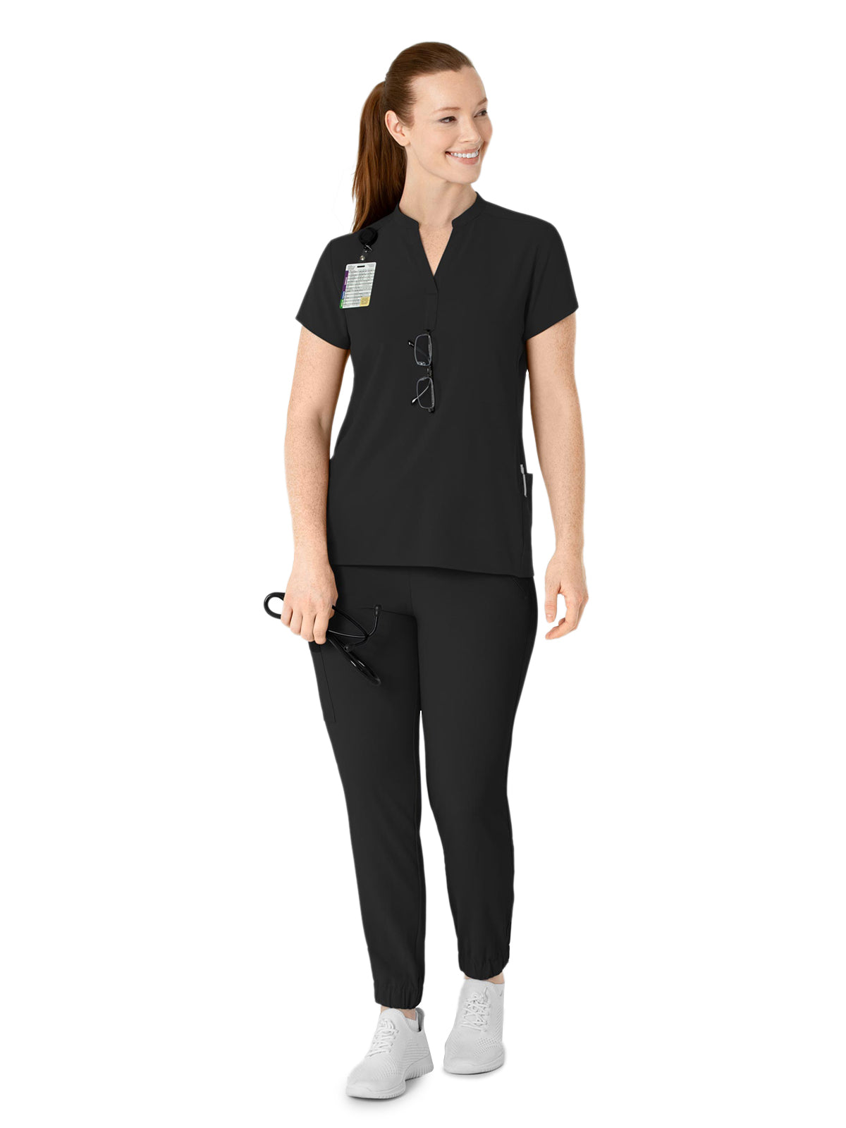 Women's Four-Pocket Mandarin Collar Top - 6734 - Black