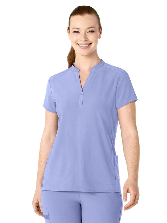 Women's Four-Pocket Mandarin Collar Top - 6734 - Ceil Blue