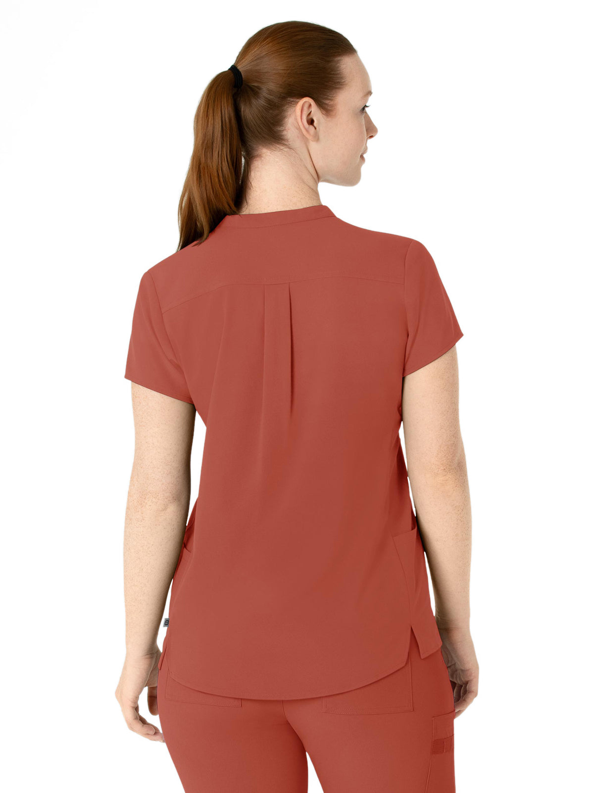 Women's Four-Pocket Mandarin Collar Top - 6734 - Mineral Red