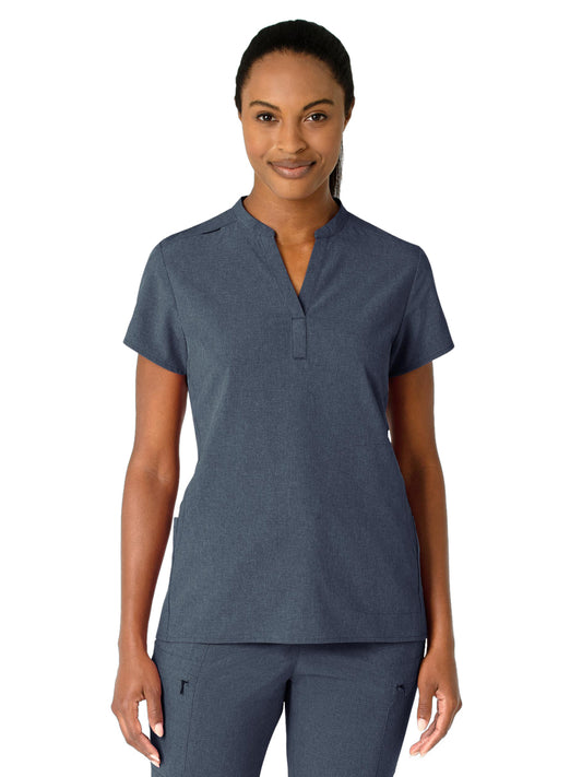Women's Four-Pocket Mandarin Collar Top - 6734 - Navy Heather