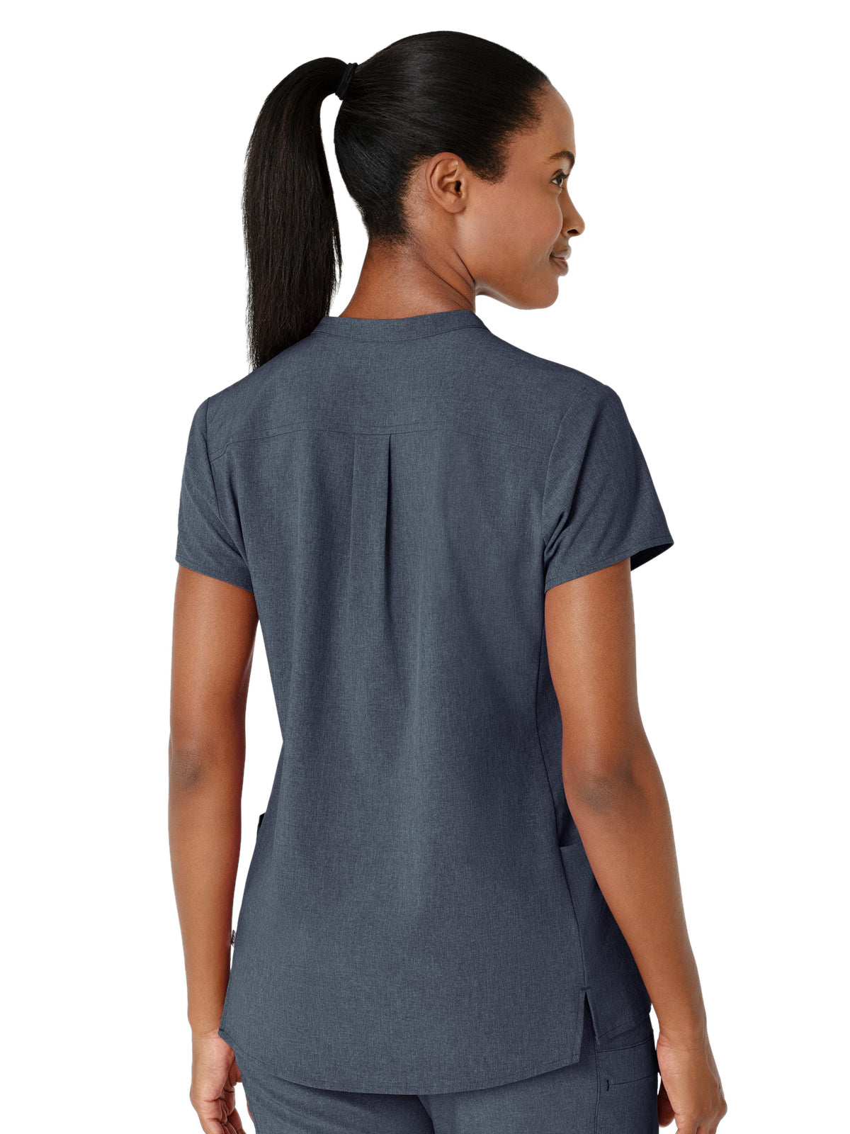 Women's Four-Pocket Mandarin Collar Top - 6734 - Navy Heather