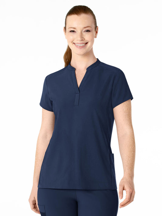 Women's Four-Pocket Mandarin Collar Top - 6734 - Navy
