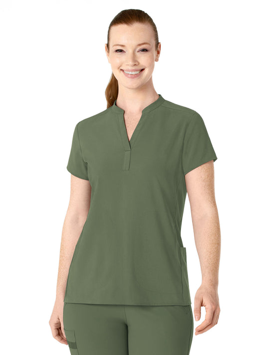 Women's Four-Pocket Mandarin Collar Top - 6734 - Olive