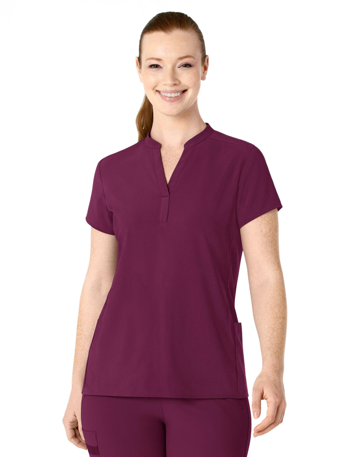 Women's Four-Pocket Mandarin Collar Top - 6734 - Wine