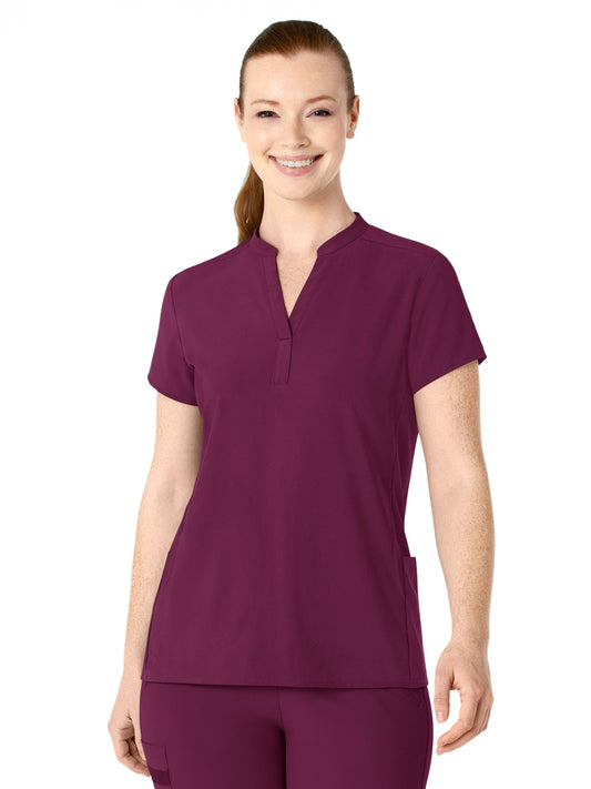 Women's Four-Pocket Mandarin Collar Top - 6734 - Wine