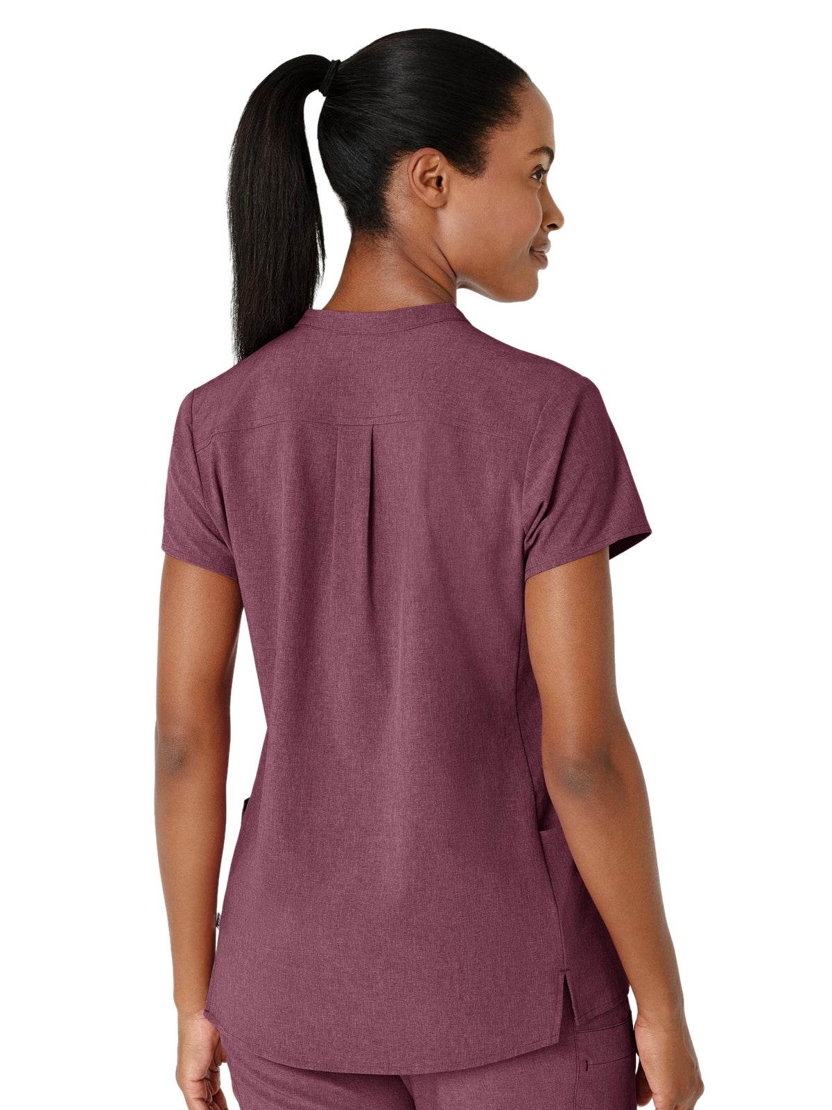 Women's Four-Pocket Mandarin Collar Top - 6734 - Wine Heather
