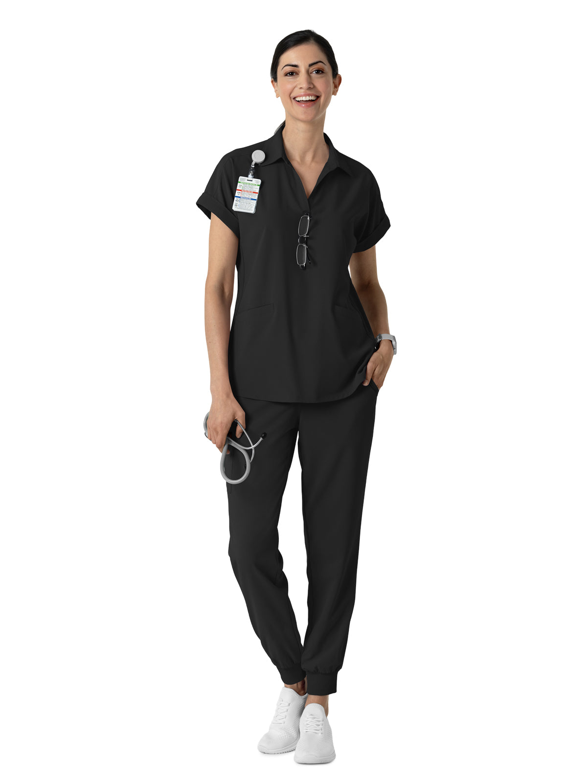 Women’s Two-Pocket Flex-n-Reach Collared Top - 6934 - Black