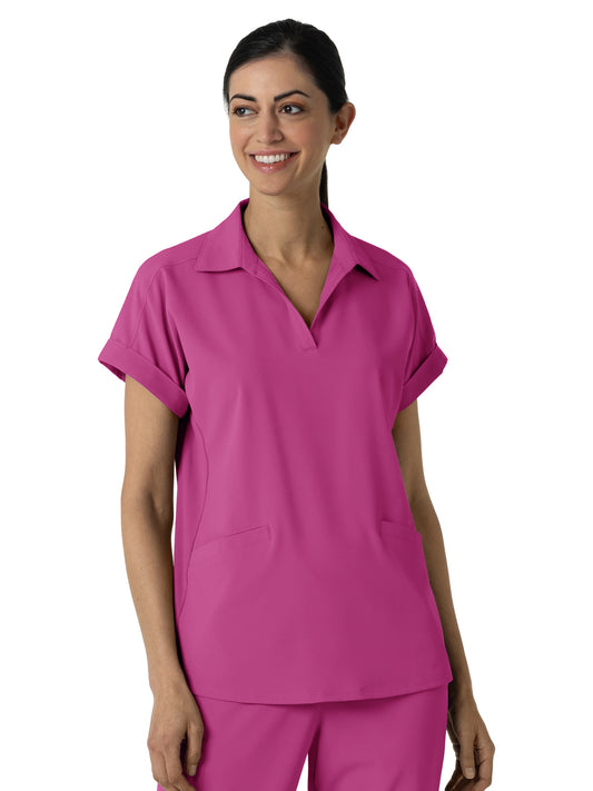 Women’s Two-Pocket Flex-n-Reach Collared Top - 6934 - Raspberry