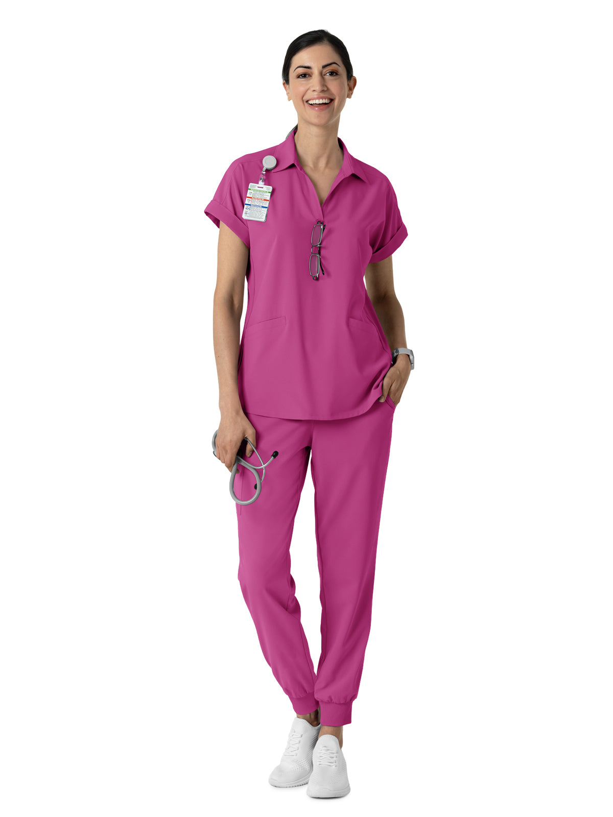 Women’s Two-Pocket Flex-n-Reach Collared Top - 6934 - Raspberry