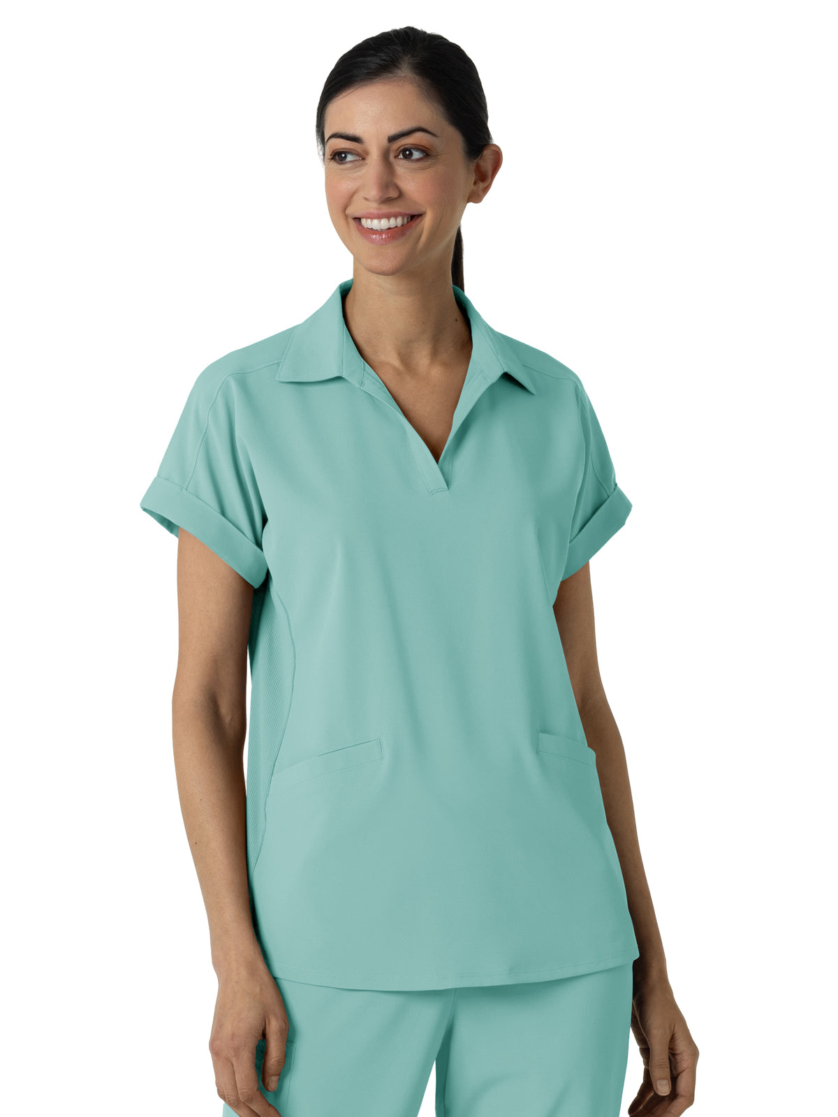 Women’s Two-Pocket Flex-n-Reach Collared Top - 6934 - Turquoise