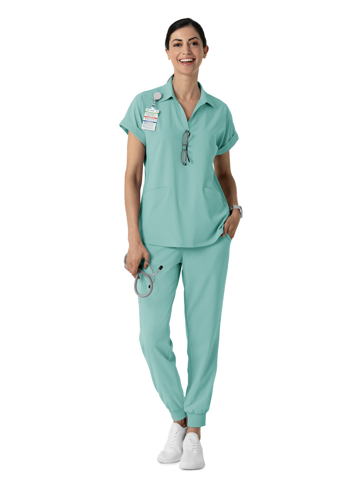 Women’s Two-Pocket Flex-n-Reach Collared Top - 6934 - Turquoise