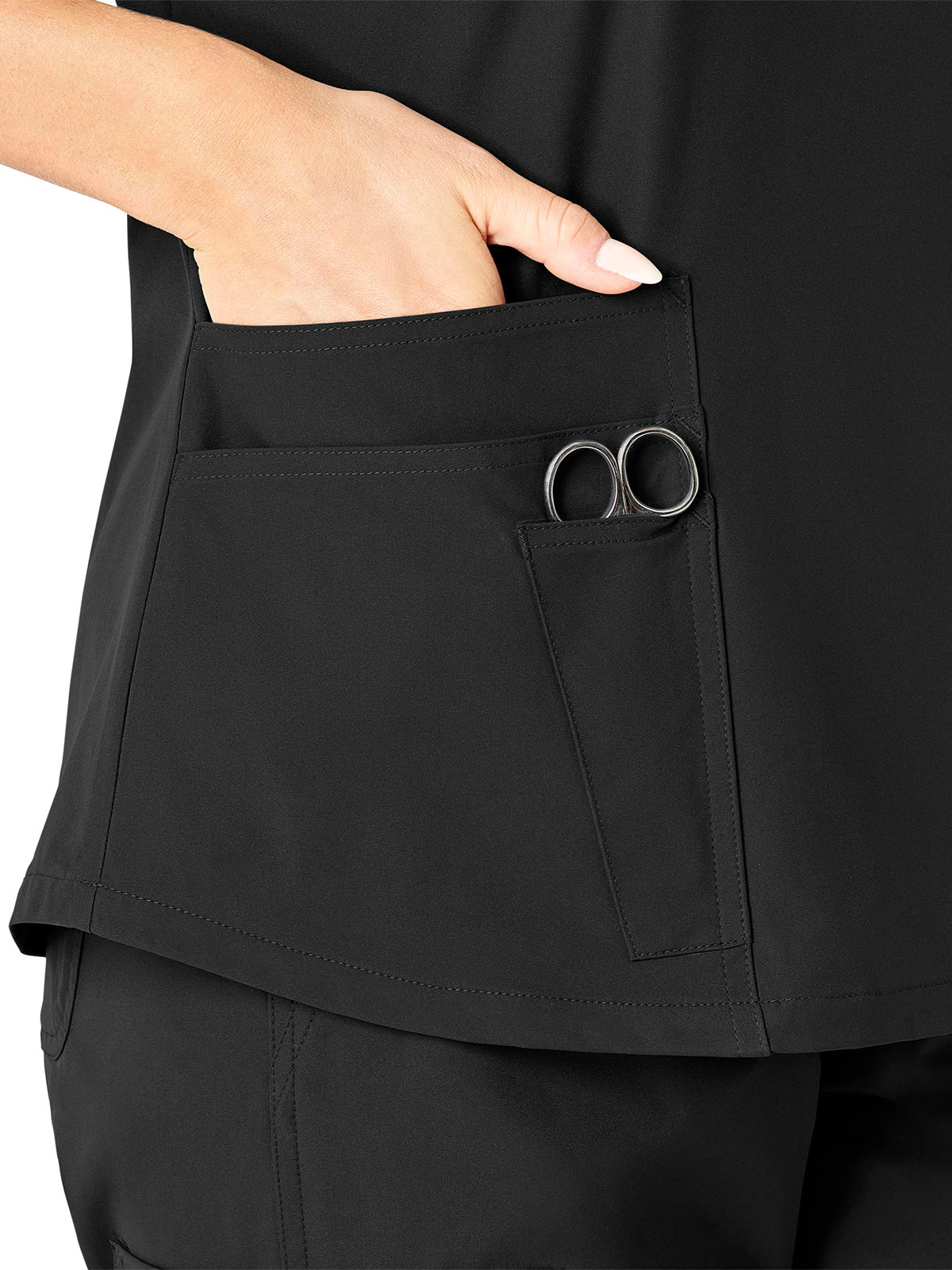 Women's Five-Pocket Modern Fit V-Neck Top - C12113 - Black