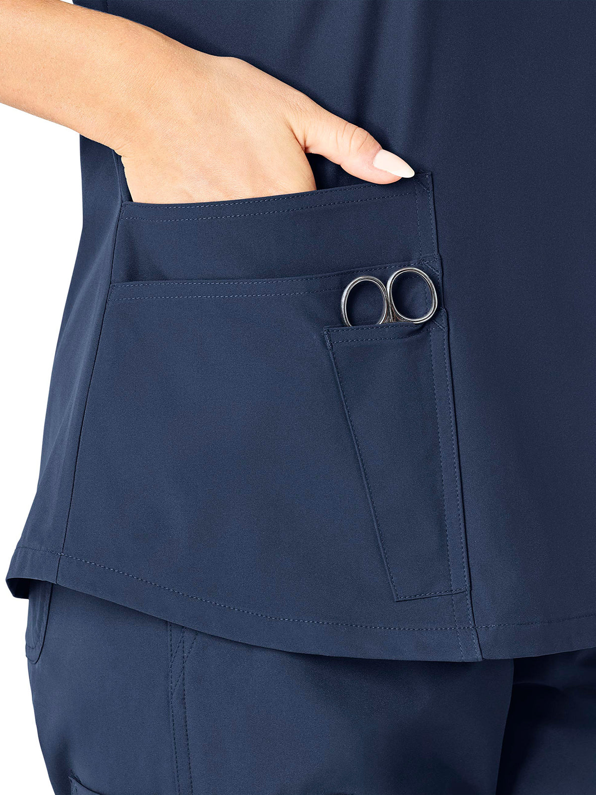 Women's Five-Pocket Modern Fit V-Neck Top - C12113 - Navy