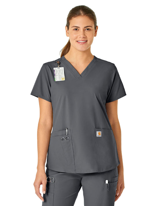 Women's Five-Pocket Modern Fit V-Neck Top - C12113 - Pewter