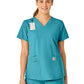 Women's Five-Pocket Modern Fit V-Neck Top - C12113 - Teal Blue