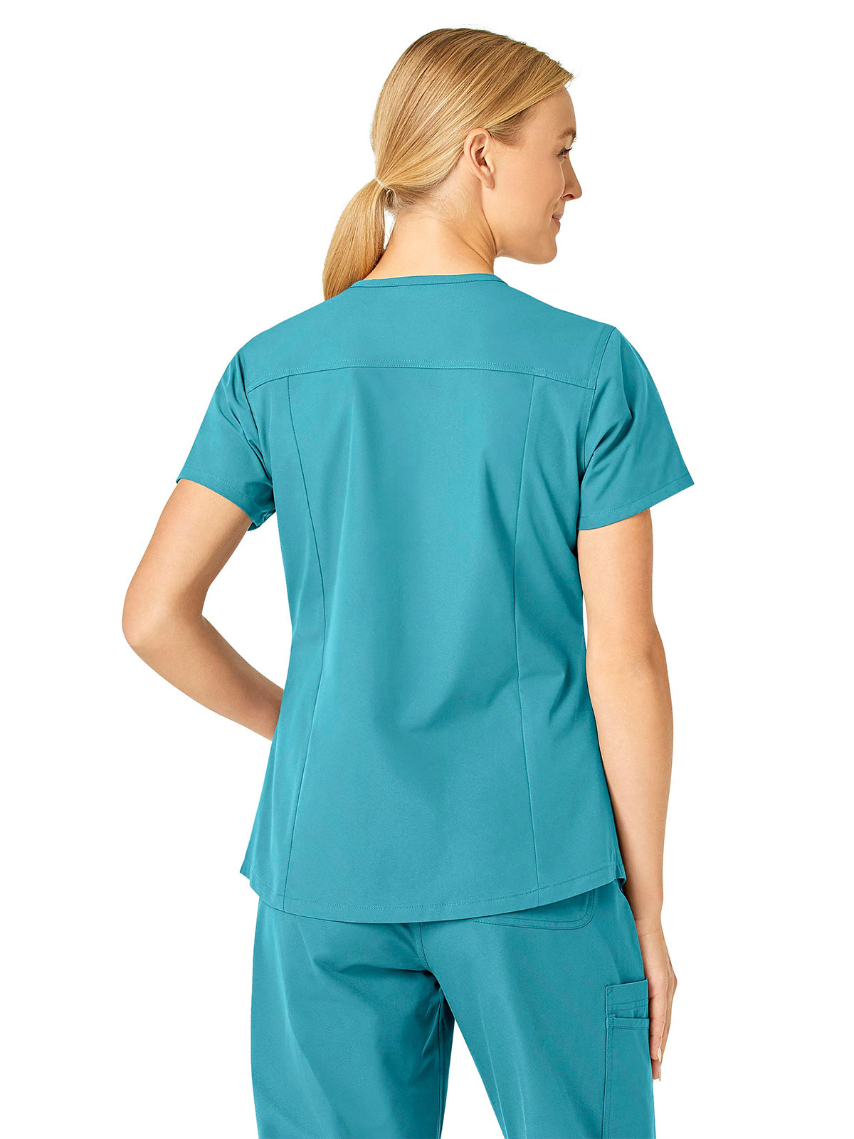 Women's Five-Pocket Modern Fit V-Neck Top - C12113 - Teal Blue