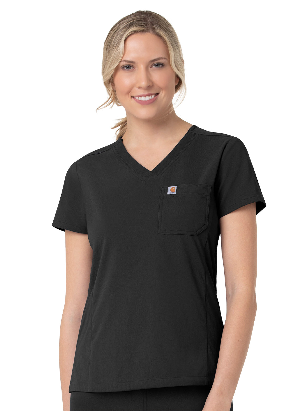Women's Two-Pocket V-Neck Top - C12137 - Black
