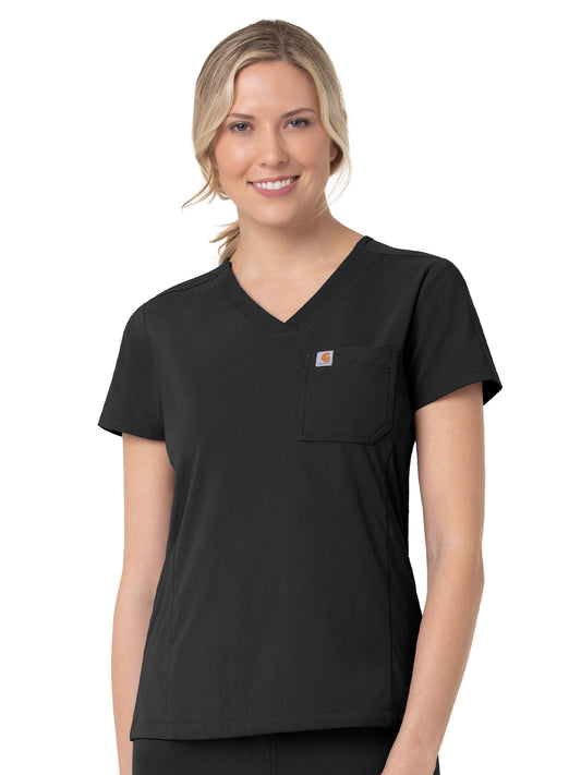 Women's Two-Pocket V-Neck Top - C12137 - Black