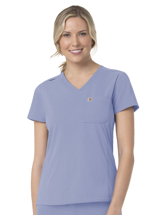 Women's Two-Pocket V-Neck Top - C12137 - Ceil Blue