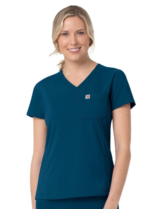 Women's Two-Pocket V-Neck Top - C12137 - Caribbean