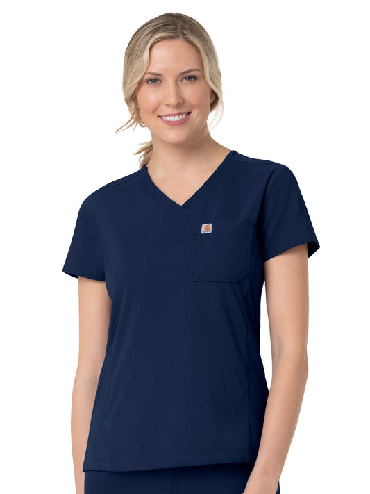 Women's Two-Pocket V-Neck Top - C12137 - Navy