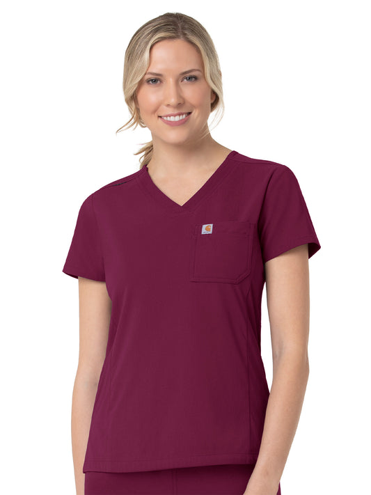 Women's Two-Pocket V-Neck Top - C12137 - Wine