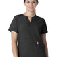 Women's Three-Pocket Modern Fit Notch Neck Top - C12213 - Black