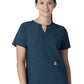 Women's Three-Pocket Modern Fit Notch Neck Top - C12213 - Caribbean
