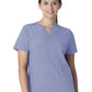 Women's Three-Pocket Modern Fit Notch Neck Top - C12213 - Ceil Blue