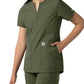 Women's Three-Pocket Modern Fit Notch Neck Top - C12213 - Olive