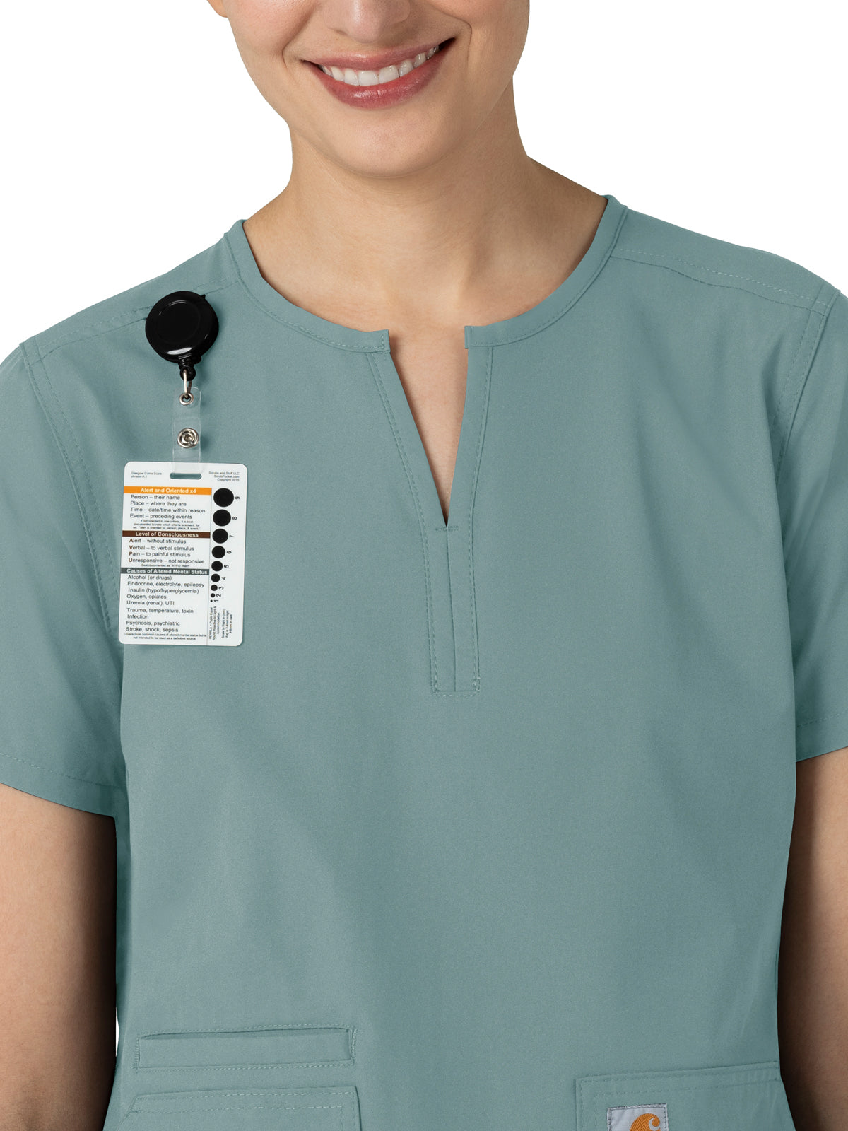 Women's Three-Pocket Modern Fit Notch Neck Top - C12213 - Summer Blue
