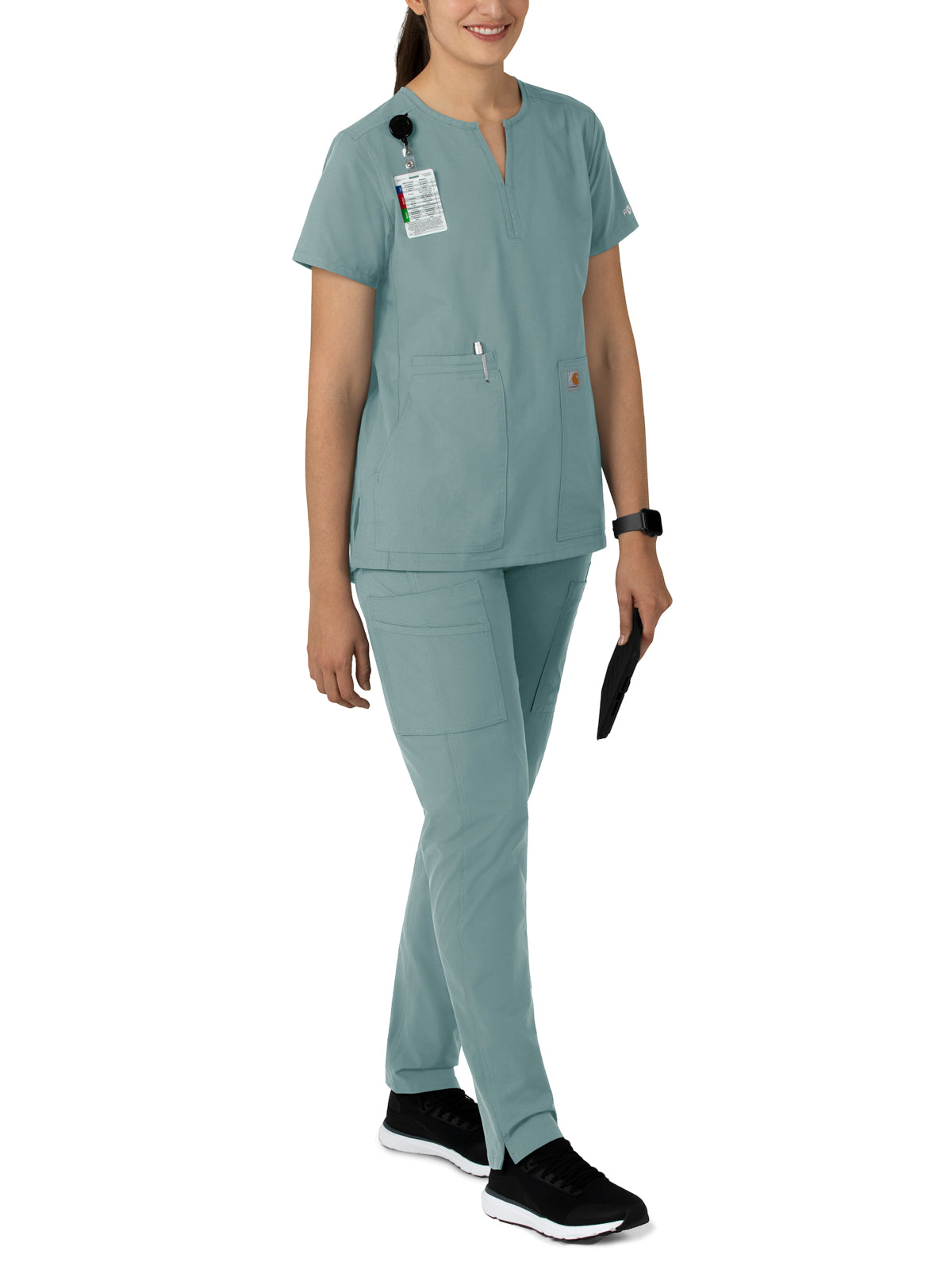Women's Three-Pocket Modern Fit Notch Neck Top - C12213 - Summer Blue