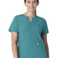 Women's Three-Pocket Modern Fit Notch Neck Top - C12213 - Teal Blue
