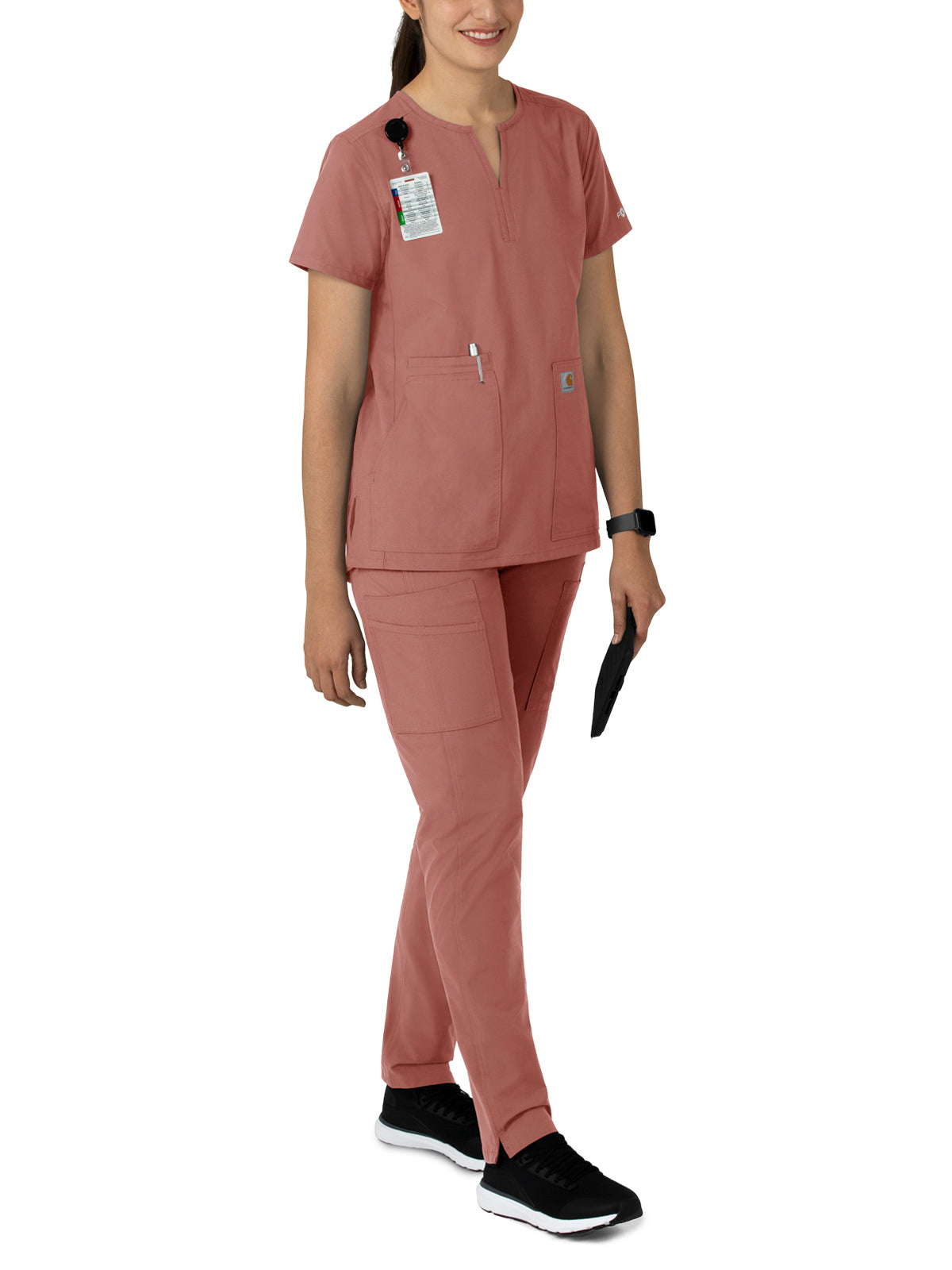 Women's Three-Pocket Modern Fit Notch Neck Top - C12213 - Wildrose